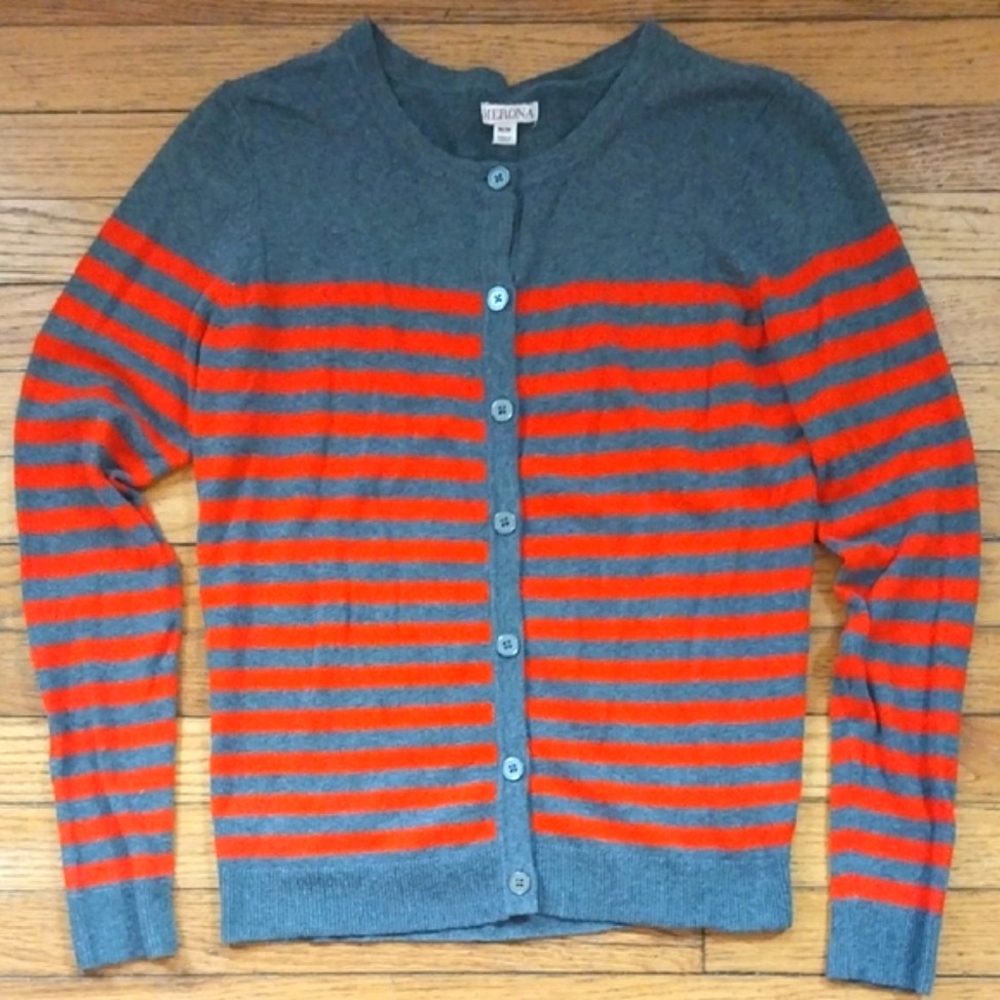 Merona Gray and Orange Striped Cardigan